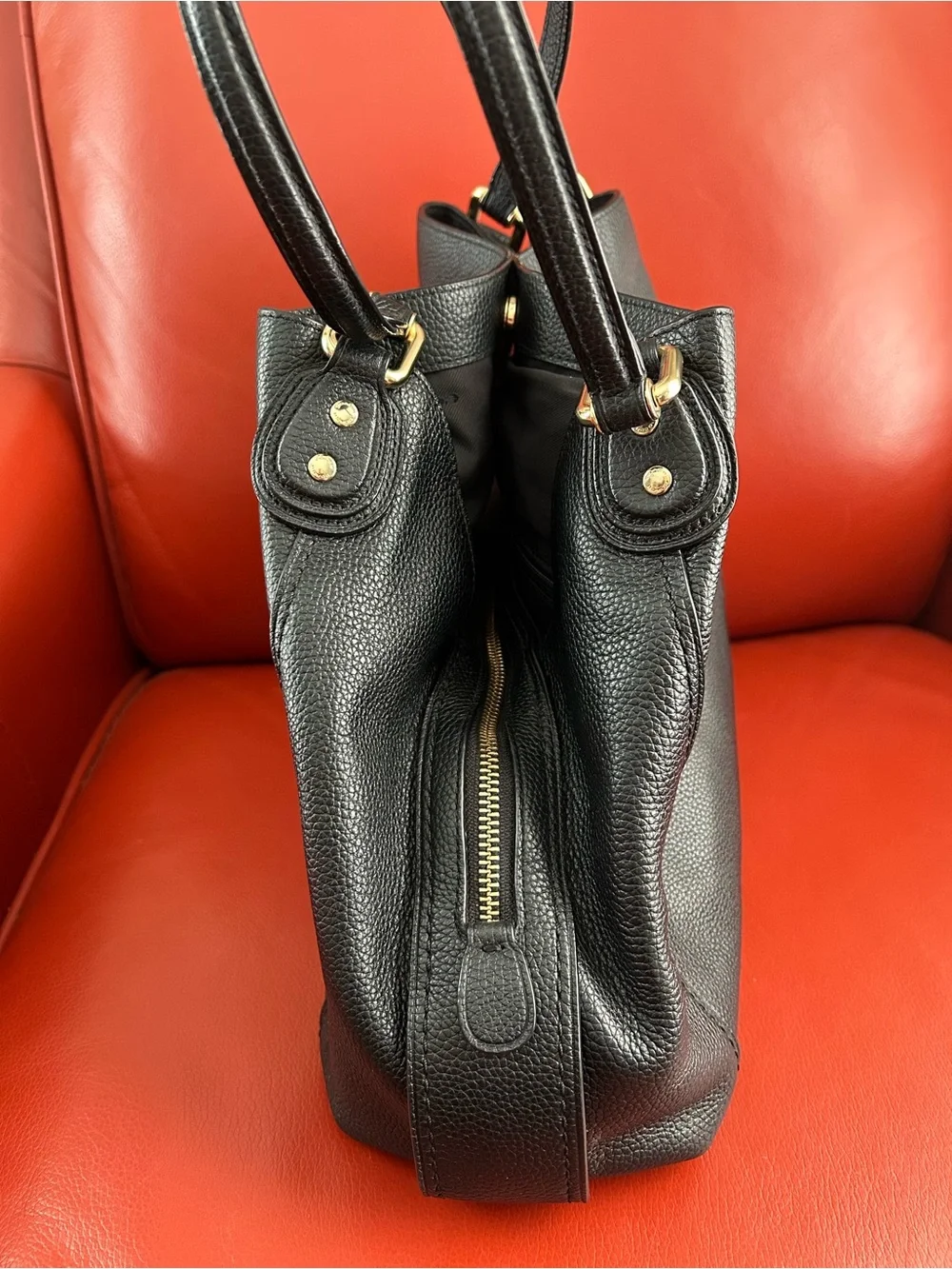 Coach Edie 57125 black pebble leather shoulder bag with gold hardware. Like new! - Picture 4 of 15